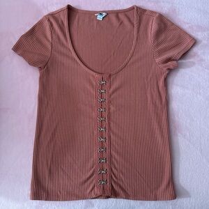 Pink Ribbed Guess Top S